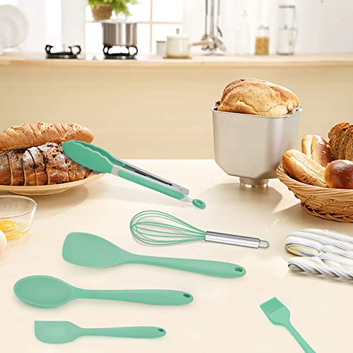 Homikit 11 Pieces Cooking Utensils Set, Silicone Kitchen Utensil Spatula Set For Nonstick Cookware, Green Kitchen Tools Include Whisk Turner Spoon Ladle Skimmer, Heat Resistant, Dishwasher Safe #TOP5