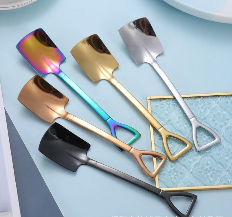 Silverware Flatware Set, 1/4/6/8/10/12pcs 304 Stainless Steel Creative Watermelon Spoon Dessert Ice Cream Spoon Flat Shovel(Rainbow,12Pcs)