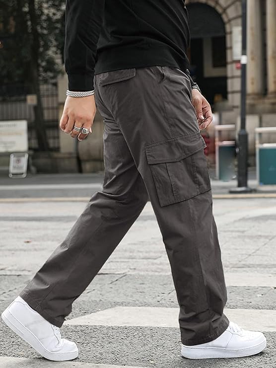Image of GRECIILOOKS Men's Cargo Pants | 6 Pocket Cotton Cargo Joggers for Men | Loose Fit Stylish Pant with Pockets | Casual Baggy Trousers & Streetwear Lower