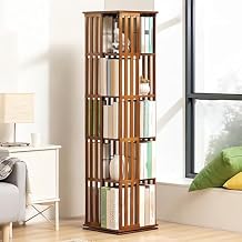 Floor Standing Bookshelf 5-Tier Rotating Bookshelf Tower for Corner, Small Bookcase Tall Industrial Bookshelf, Wood and Metal Bookshelves for Living Room Bedroom Study Room Office