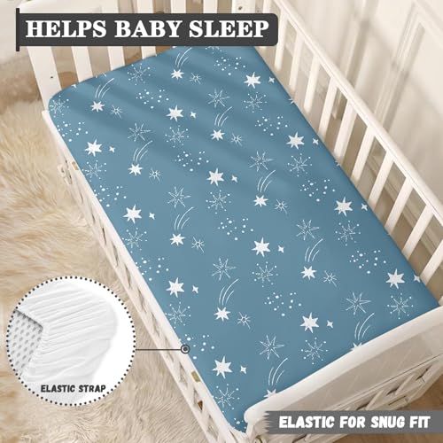 Image of Stars Baby Crib Sheets for Boys Girls Blue Fitted Crib Sheet for Standard Crib and Toddler Mattress Sky Baby Mattress Sheets Toddler Bed Sheet 52x28x8 in