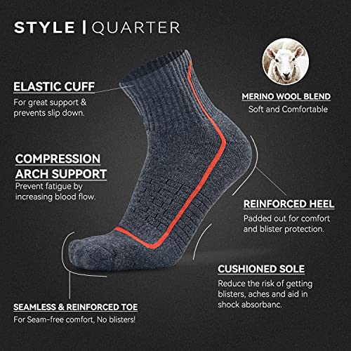 Socks Daze Men's Quarter Merino Wool Running Hiking Socks Winter Women's Super Soft Warm Comfy Thick Cushioned Boots Socks For Hiker Outdoor Sport, Large, 4 Pairs Dark Grey #TOP1