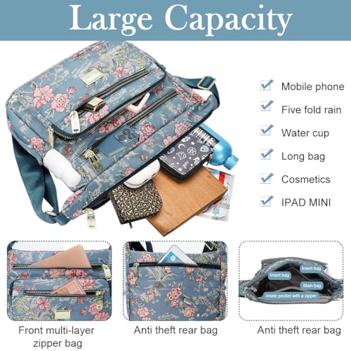 Image of PALAY Crossbody Bag for Women Nylon Shoulder Bags Floral Multi-Pocket Purse Sling Bag for Woman