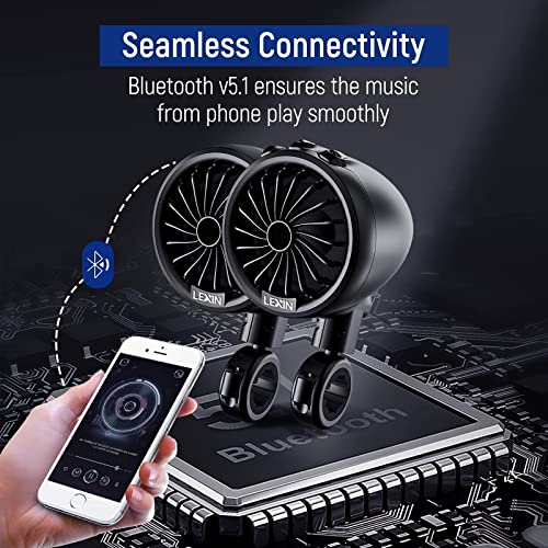 Lexin Lx-Q3 Motorcycle Speakers Bluetooth Waterproof, Motorcycle Audio Systems For Harley Davidson With Stereo/Bass Sound, Turning Light, Fm Radio, Fit 7/8'' To 1.25'' Handlebar #TOP6