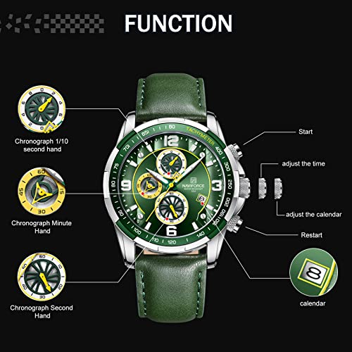 Image of NAVIFORCE Sport Watches for Men Analog Quartz Chronograph Leather Strap Wrist Watch