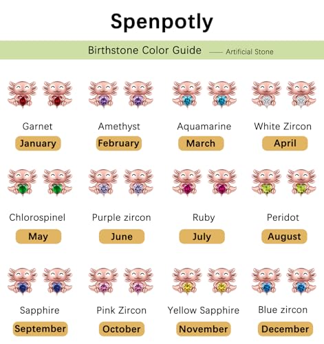 925 Sterling Silver Axolotl Stud Earrings for Women 1-12 Month Birthstone Adorable Axolotl Ear Stud Cute Animal Birthday Jewelry Gifts4