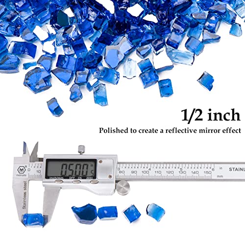Future Way 20lbs Fire Pit Glass, 1/2 Inch Reflective Fire Glass for Fire Pit, Fire Table, Gas Fireplace, Decorative Glass Rocks, Cobalt Blue - Thumbnail 2