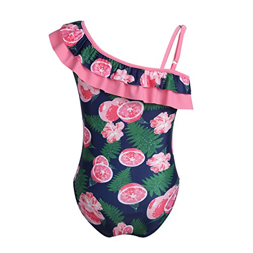 Image of iEFiEL Kids Girls One-Piece Swan /Lemon Printed Swimsuit Todder Hawaii Ruffled Swimwear Bathing Suit