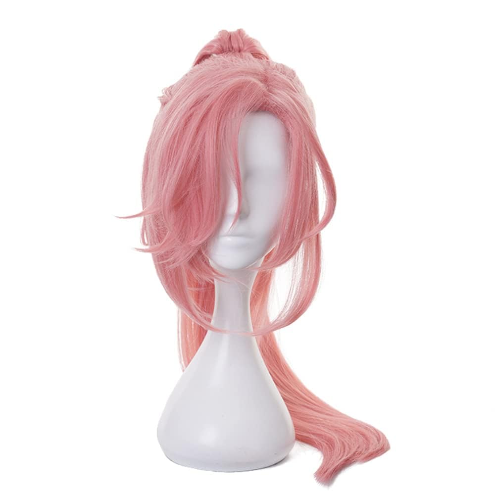 Pink Ponytail Long Straight Cosplay Wig with Bangs Heat Resistan Synthetic Costume Hairs for Women Halloween Cos Anime Party Replacement Wigs