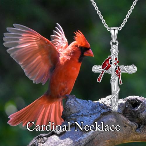 Image of RMREWY Cross Bee /ladybug /Butterfly /Dragonfly /Red Cardinal Necklace for Women 925 Sterling Silver Cross Pendant Necklace Animal Lovers Jewelry Christmas Gifts for Women Mother Grandma