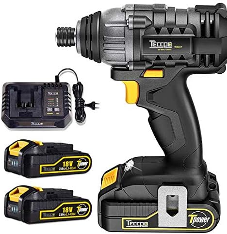 TECCPO Impact Driver, Cordless Impact Driver 18V, 180Nm High Torque, 2X 2.0Ah Batteries, 30 min Fast Charge with 4.0A Charger, 2900RPM Max Speed and 4000BPM, Variable Speed and 6.35mm Quick Chuck