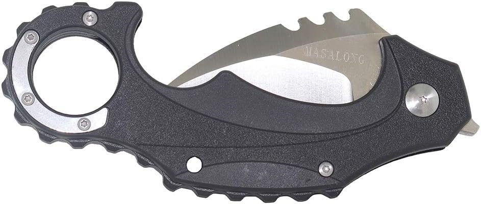 MASALONG kni189 blade folding claw Survival knife D2 steel (Sanding blade Black handle)