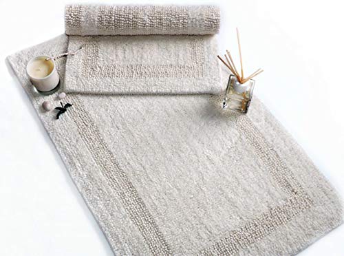 Woven St. Reversible Cotton Bath Rugs | Area Rugs For Spa, Vanity Shower, Bathrooms, Kitchen, Bedroom | Water Absorbent Linens | 100% Cotton | Pack Of 2 | 17’’ X 24’’ & 21’’ X 34’’ Inches | Ivory #TOP2