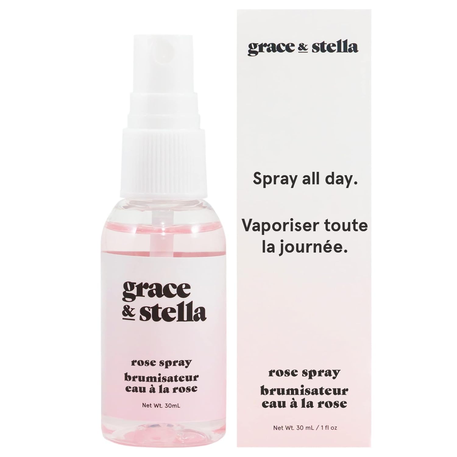 grace & stella Award Winning Rose Water Spray for Face with Glycerin & Aloe Vera - Travel Size (30ml) - Rosewater Face Mist for All Skin Types - Hydrating, Calming, Rejuvenating Facial Toner - Vegan