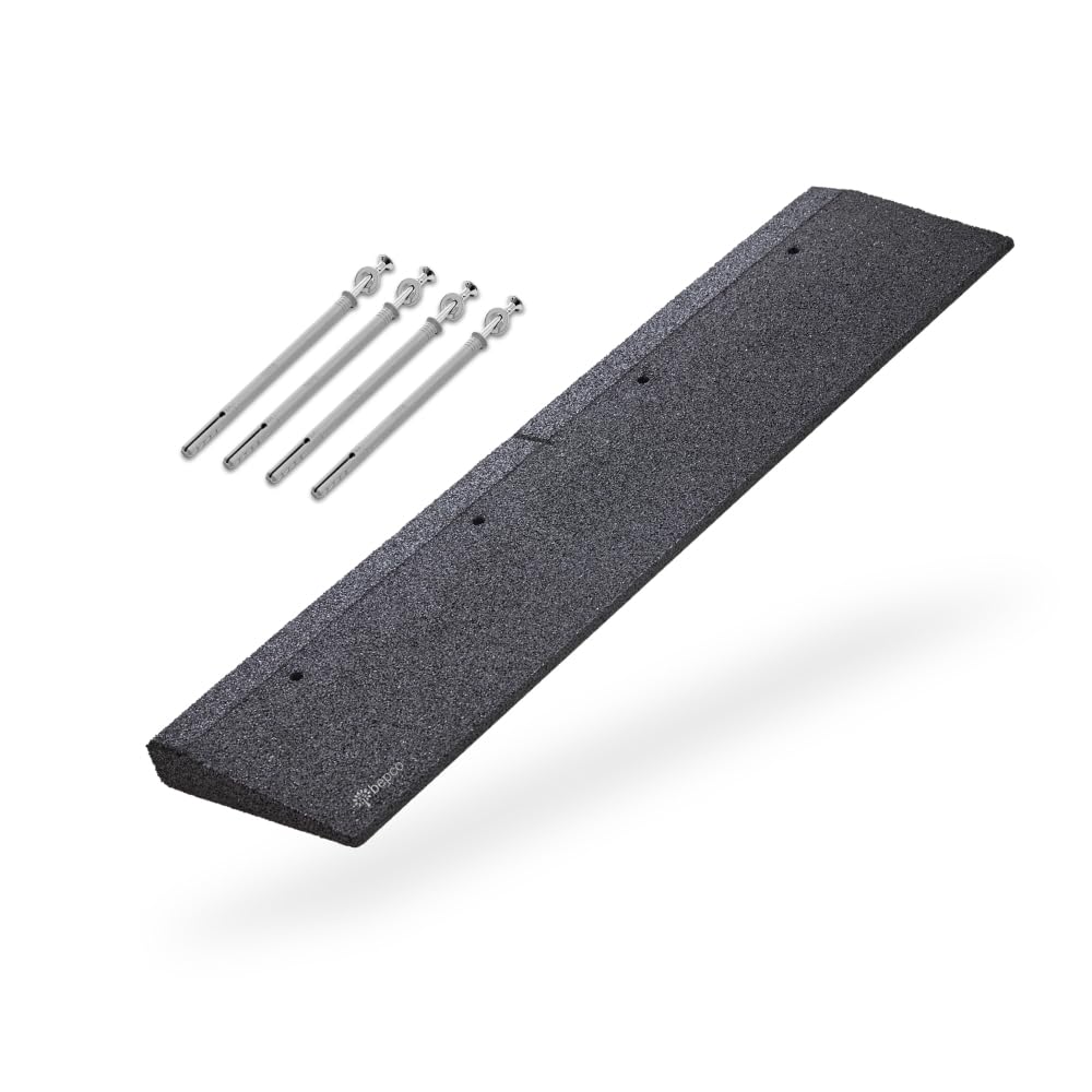 bepco Rampe de Trottoir + kit de Fixation, L x l x H : 100 x 25 x 4 cm, en Caoutchouc (Noir), avec rondelles intégrées à la Rampe pour la Fixation
