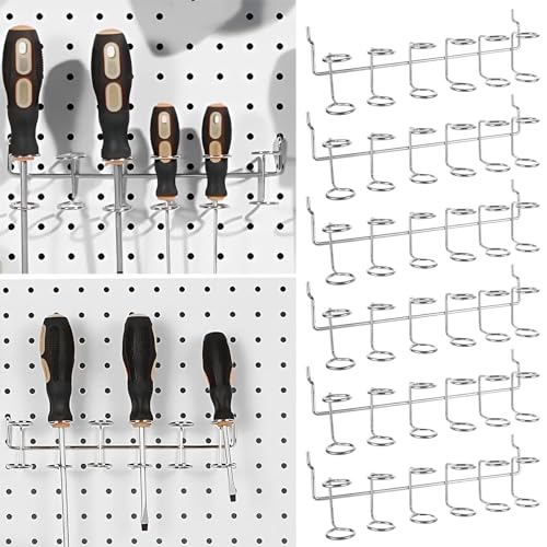 LDXDRU 8Pcs Pegboard Screwdriver Holders, Stainless Steel Pegboard Pliers Holders, Peg Board Organizer Accessories, 6 Ring for Pegboard, Pliers(Silver), Sliver