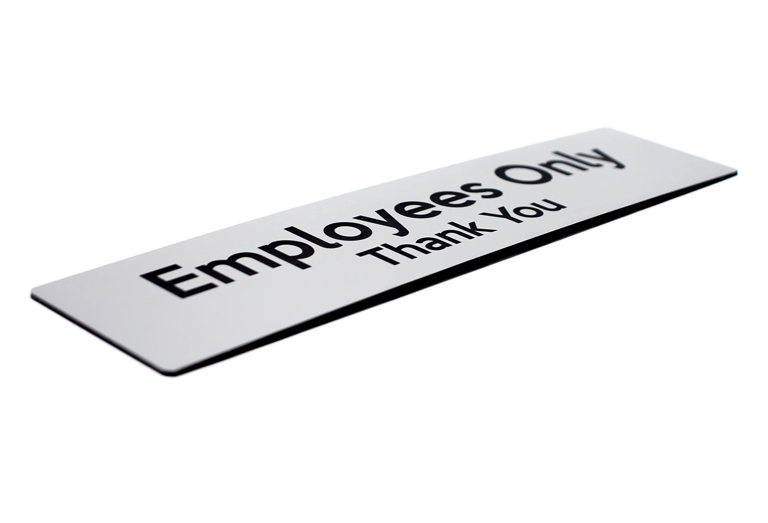 Letrero con texto en inglés "Employees Only Thank You", de acero inoxidable cepillado con texto grabado en negro, señalización para empleados y empleados, letreros para instalaciones y oficinas
