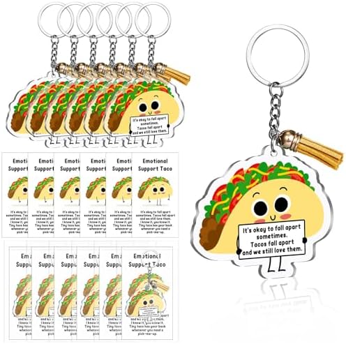 Emotional Support Positive Taco Acrylic Keychain with Tassel Bulk Gift for Taco Lover Food Service Coworker