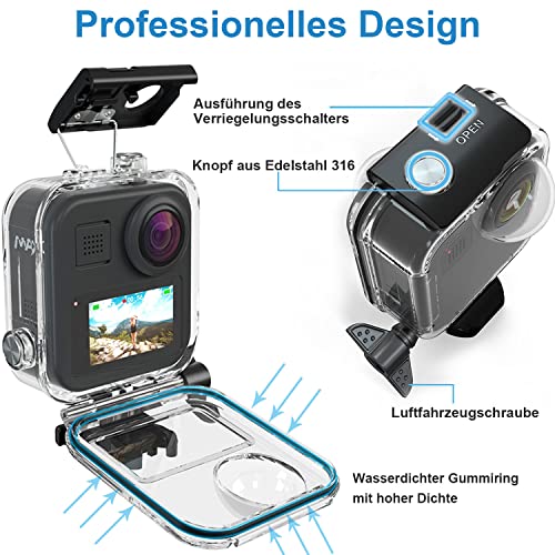 FitStill 147FT/45M Touchscreen Wasserdichtes Tauchgehäuse für Go Pro MAX 360, Unterwasser-Schutzgehäuse mit Halterung, Max 360 Zubehör (Nicht kompatibel mit MAX360 2025/MAX 2)