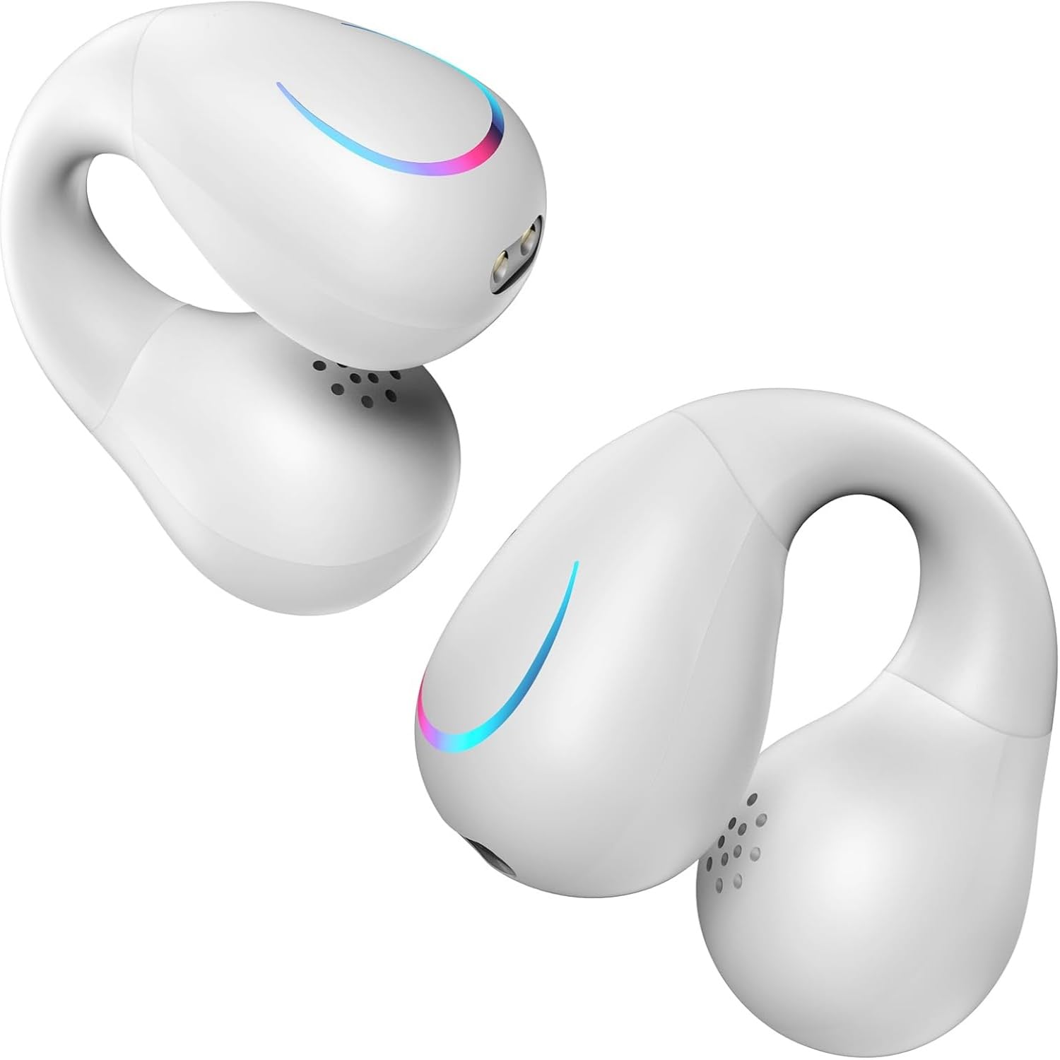Open Ear Bone Conduction Headphones Bluetooth 5.3 Wireless Open Clip Ear Earbuds Built-in Mic with Ear Hooks 60 Hours Playtime Sport Earphones IPX7 Waterproof for Fitness Running Walking White 2-image-42