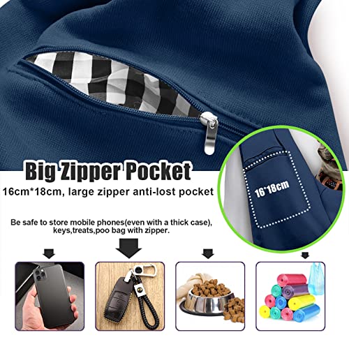 Image of Tomkas Small Dog Sling Carrier - Adjustable Strap & Zip Pocket - for 3-10 lbs Pets(Dark Blue)