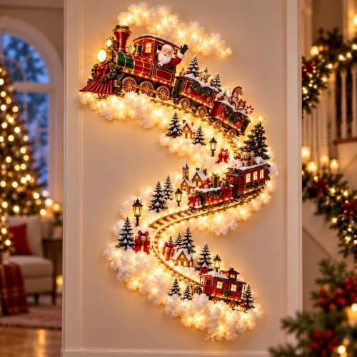 Christmas Magic Trail Wall Light, Santa Sleigh Reindeer Hanging Decoration