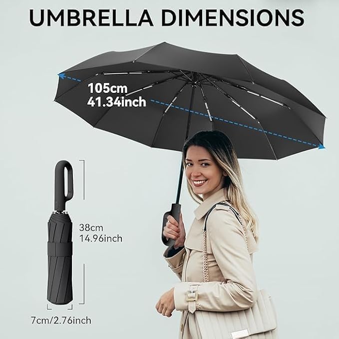 Image of Seniny Windproof Travel Umbrella, Automatic Umbrellas for Rain, Portable & Compact Umbrellas for Backpack, Strong UV for Protection, Folding Small Sun Umbrella for Car, Walking, Coral Pink, 38 inches