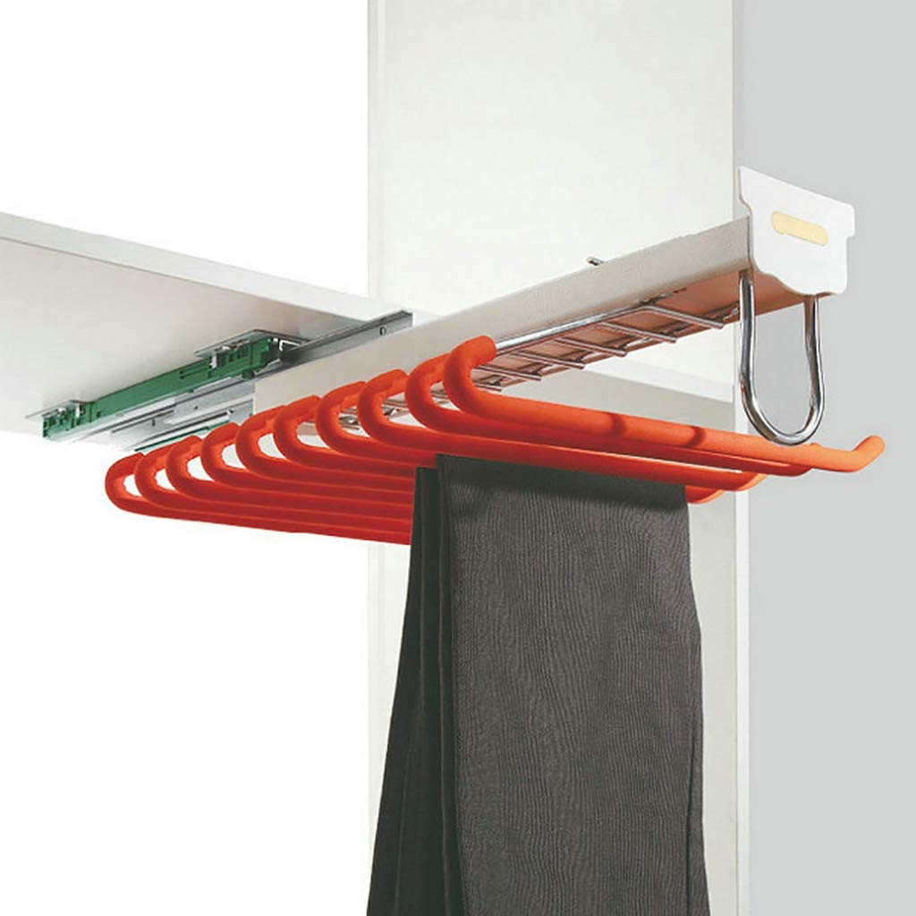 Cintre pour pantalons extractible de garde-robe avec rail coulissant amorti push-pull