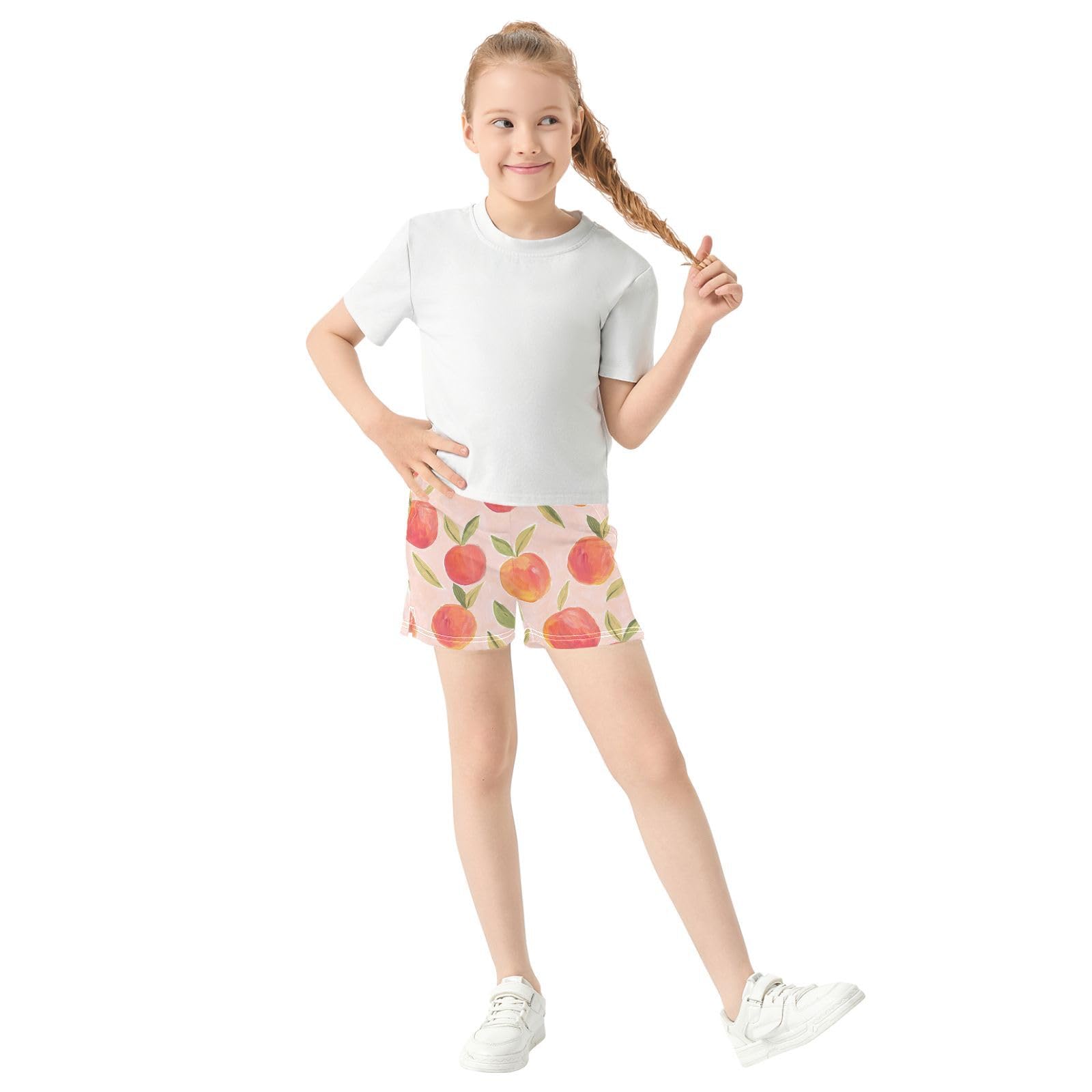 pnyoin Girl's Shorts Watercolor Peaches Athletic Running Shorts with Pockets Size 10-11t Multi