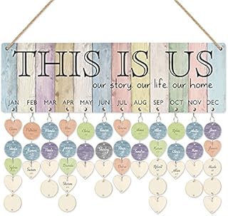 CHDITB This Is Us Family Birthday Reminder Calendar Board(16x5), DIY Birthday Gifts for Mom/Dad/Grandma, Wooden Family Birthday Tracker Plaque Wall Hanging with 100 Heart/Circle Tags