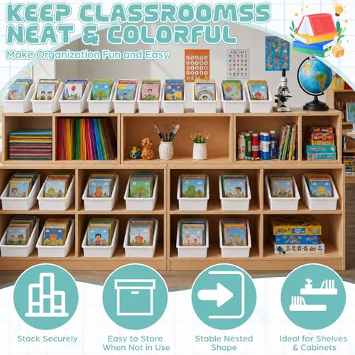 yskplrkn 6 Pack Book Bins for Classroom Library, Storage Organizer Bins Holders, 11.4 x 5.5 x 7.4 Inch Durable Plastic Containers for School, Office, Kitchen & Home Organization (White) - Image 5