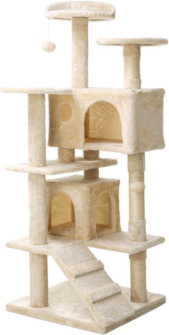 Multi-Level Cat Tree Tower Condo Sisal-Covered Cat House Scratching Post Kittens Pet House Play Tower Activity Center (136 cm)
