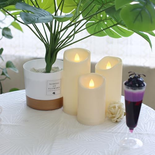 Image of CANDLE CHOICE Outdoor Battery-Operated Flameless Candles with Remote Timer Waterproof Flickering Plastic Electric LED Pillar Lights for Lantern Patio Garden Wedding Halloween Christmas 3x5,6,7 inch 3 Pack