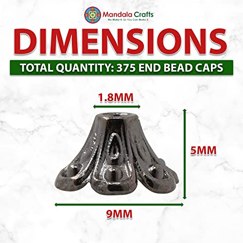 Mandala Crafts Metal Bead Caps For Jewelry Making Bulk Assorted Pack - Bead End Caps For Jewelry Making – Cap Beads For Bracelet Necklace Earrings 375 Pcs 9X4Mm 5 Colors #TOP3