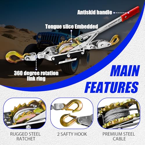 image for FITHOIST Come Along Winch 2-Ton (4400 Lbs) Pulling Capacity 7.54Ft 2 H