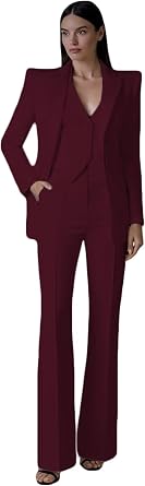 HZUOU Womens Fashion 3 Piece Suit One Button Slim Fit Blazer Vest Pants Set Business Office Work Suit UOU60