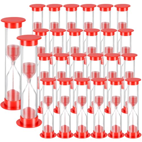 24 temporizadores de arena de 5 minutos de plástico rojo, temporizador de reloj de arena para aula, mini temporizadores de arena para escuela, aula, hogar, suministros de oficina