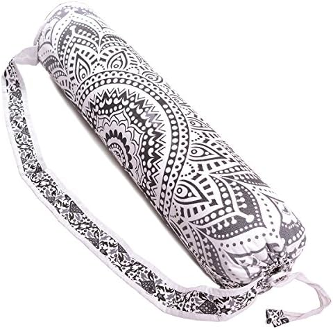 Pop Shop India Handmade Mandala Cotton Yoga Mat Bag with Shoulder Strap yoga bags and carriers (Black Mandala)
