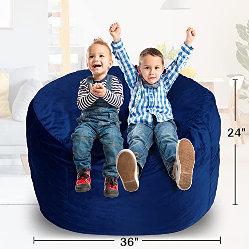 Homguava Bean Bag Chair： 3' Bean Bags With Memory Foam Filled, Large Beanbag Chairs Soft Sofa With Dutch Velet Cover-36×36"×24"(Blue) #TOP2