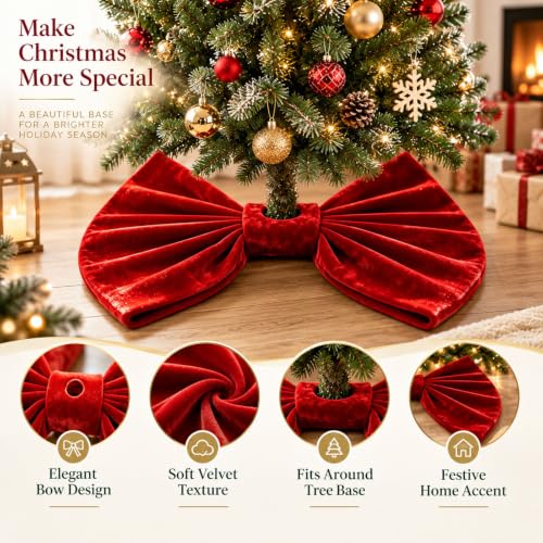 35.4in Large Base Bow Christmas Tree Skirt Decor Mat for Holiday Display - image 4