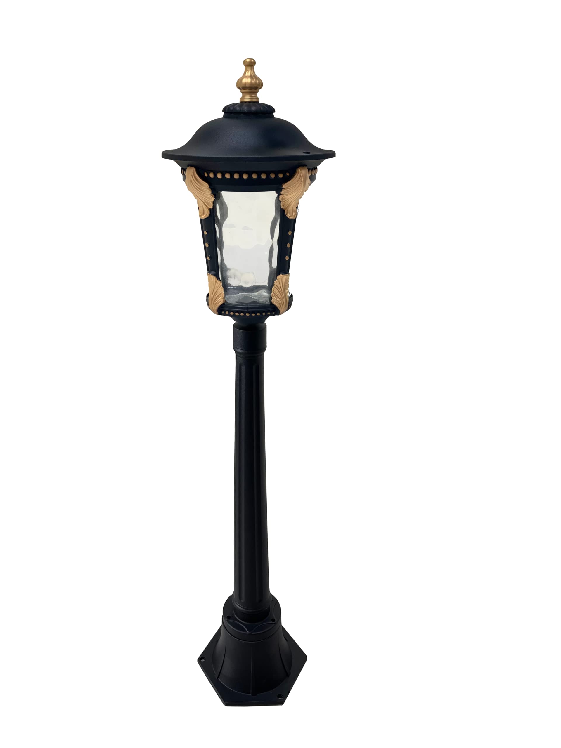 Outdoor Column Lamp, Single Head Black With 1mtr Pole Glass Lantern Vintage Wall Lamp, Landscape Garden Aluminum Metal Wall Patio Stigma E27 Column Light Garden Villa