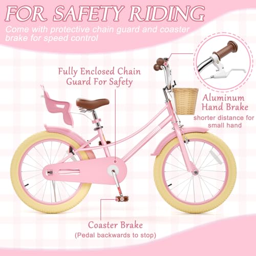 Image of Glaf Girls Bike Bicycle for 2-12 Years Old 12 14 16 20 inch Kids Toddler Bike with Training Wheels and Basket,Doll Seat, Kids Bike Bicycle for Gift