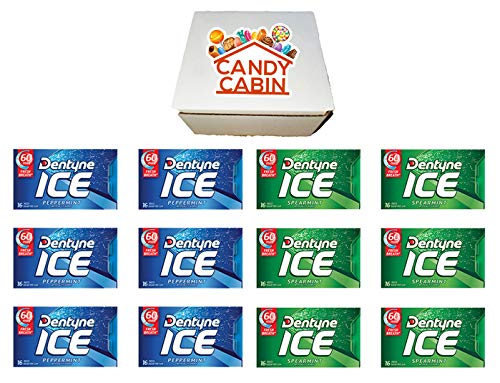Dentyne Ice Sugar Free Gum, Variety Pack , 12 Packs of 16 Pieces By CANDY CABIN (SPEARMINT PEPPERMINT)