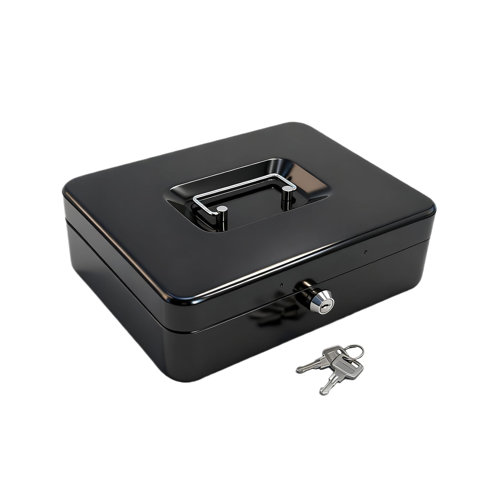 10" Cash Box with Money Tray | Metal Money Safe Lock Box Storage with Key for Valuables | Five Compartment Cash Tray Coin Drawer | 10.03"x7.79"x3.19" | Black Large-image-35