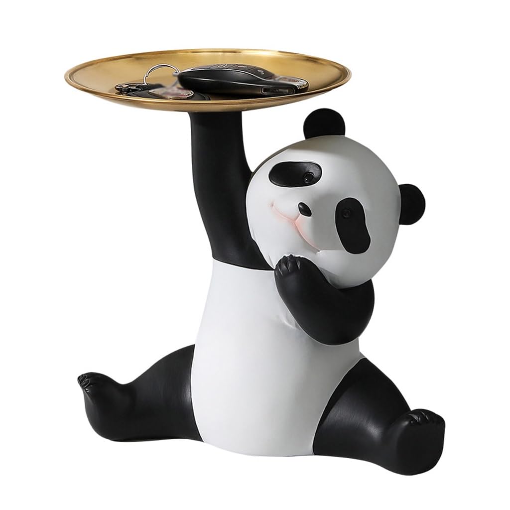 Statue panda avec plateau d'entrée chic pour ranger vos clés