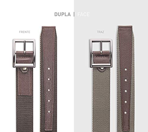 Cinto Masculino Casual Couro e Lona Dupla Face Café e Areia cor:Marrom;tamanho:95
