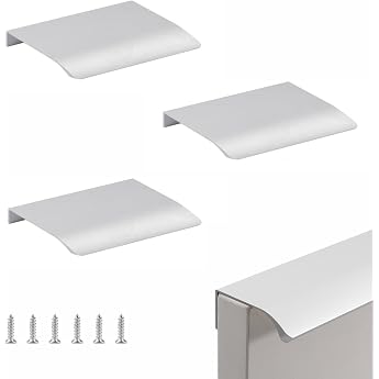 Bright Aluminium Cabinet Handles Hidden Modern Furniture Handles Concealed Handles for Kitchen Cabinets Aluminium Alloy Handle Matte Silver Pack of 3 80 mm