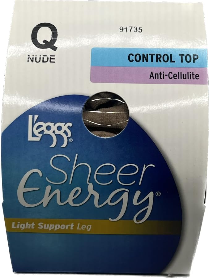 L'eggs Sheer Energy Control Top Sheer Toe Anti-Cellulite Pantyhose （Packaging may vary）(US, Alpha, Queen, Regular, Regular, nude)2