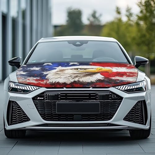 Image of Flag Eagle American Hood Flag Cover Stretch Polyester Fabric Cover Car Hood Cover Protector Easy Installation Removable Automotive Accessories Suitable for Cars
