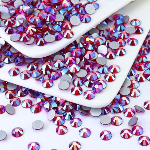 Image of 1440PCS SS12 Crystal Glass Flatback Rhinestones, Round Flat Back Crystal Gems for Nail Art and Craft Clothes, Glue Fix Diamond Stones LT.Siam /Light Red AB (2.9-3.0mm)